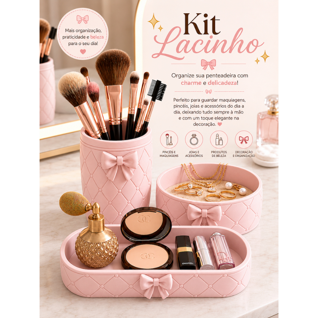 Kit Organizadores Lacinho Porta Pincéis de Maquiagem