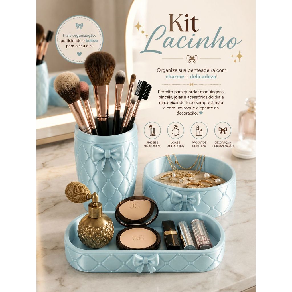 Kit Organizadores Lacinho Porta Pincéis de Maquiagem