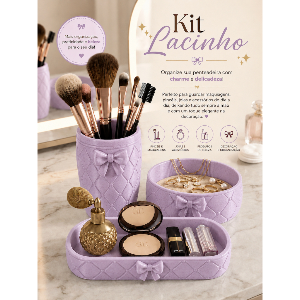 Kit Organizadores Lacinho Porta Pincéis de Maquiagem
