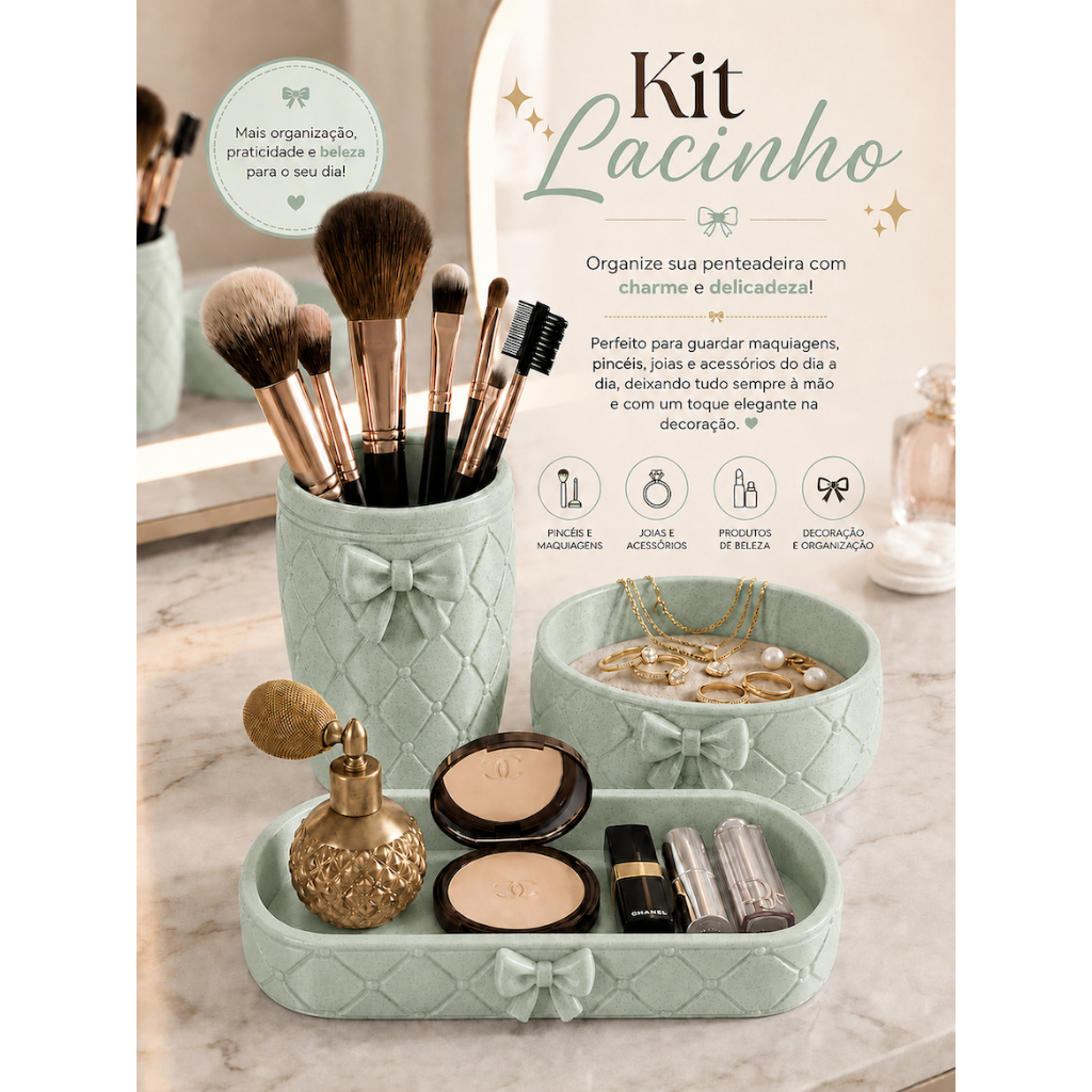 Kit Organizadores Lacinho Porta Pincéis de Maquiagem