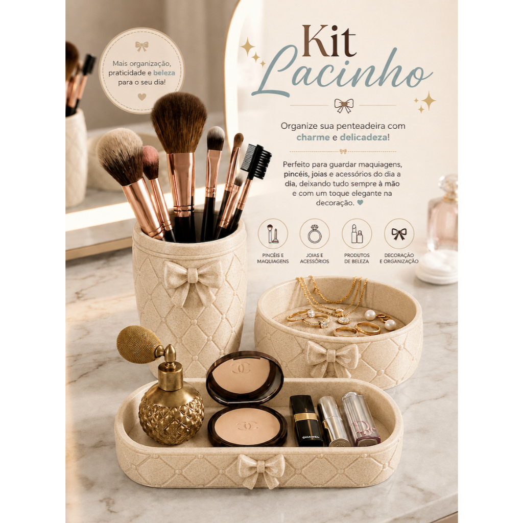 Kit Organizadores Lacinho Porta Pincéis de Maquiagem