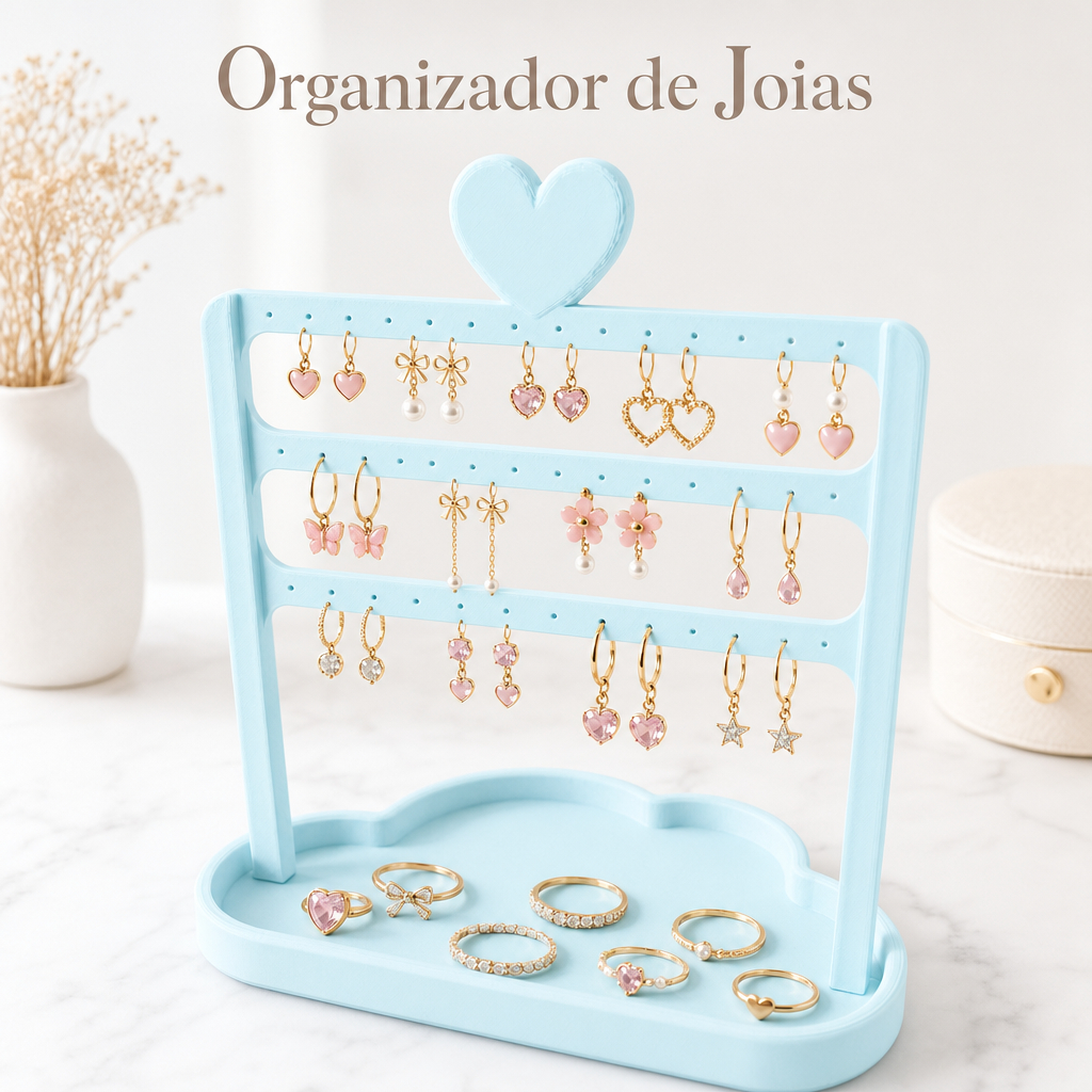 Organizador de Joias Bijuterias Organizador de Acessórios Brincos Anéis Colares Pulseiras Porta Bijuterias