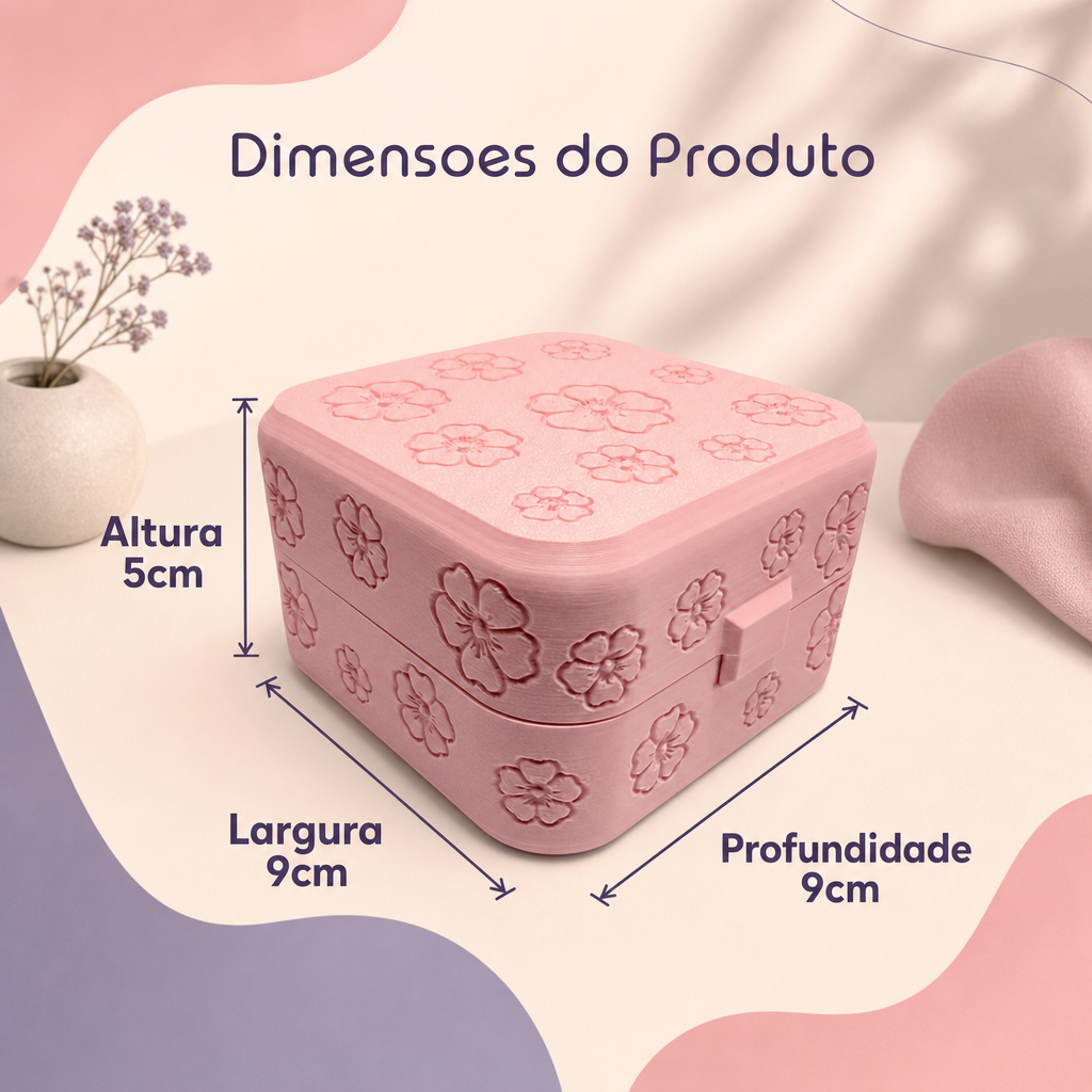 Porta Bijuterias Portátil com Trava Estojo de Viagem para Brincos Anéis Colares Pulseiras